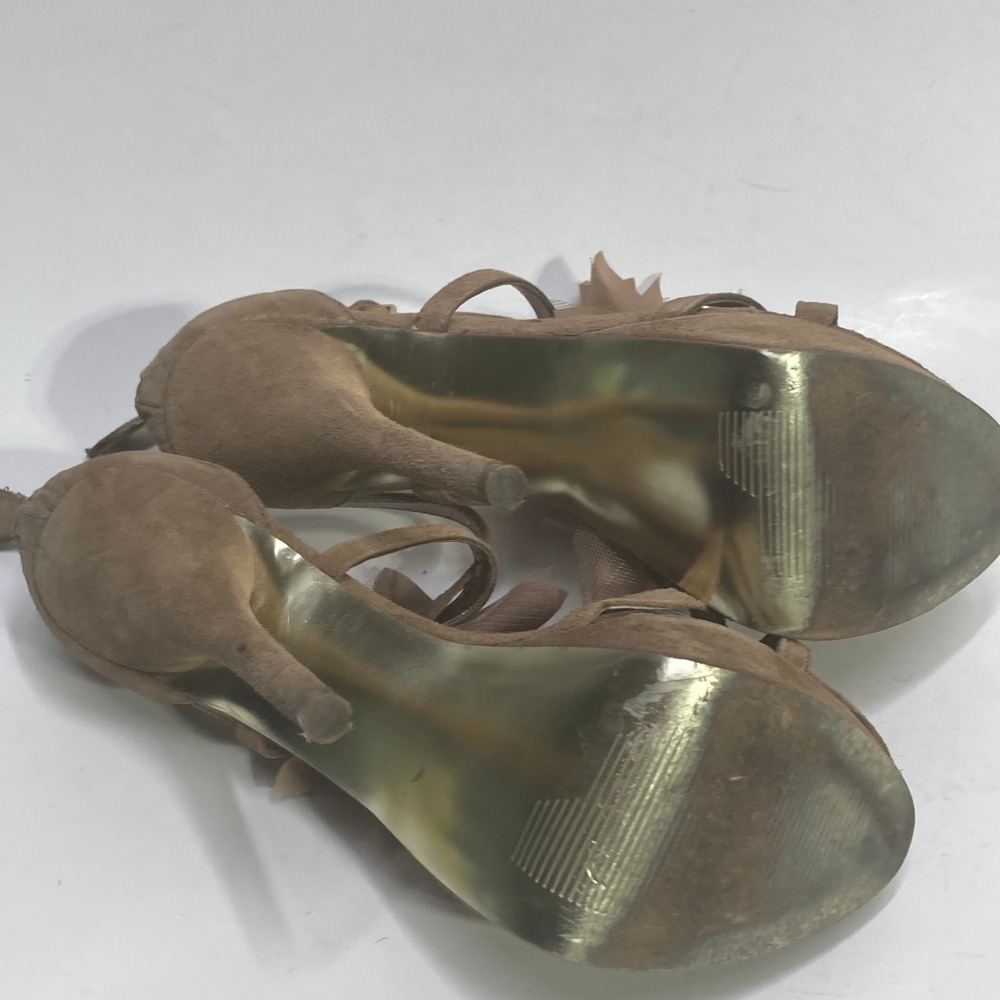 Steve Madden Vinitta Taupe Suede Tulle Ruffle Platform Stiletto Heels Mens 7.5M - Picture 15 of 16